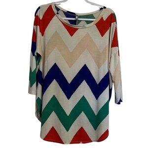 Yahada Oversized Boutique Top ZigZag Colorful Blouse Tops Size Small